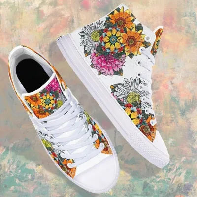 Colorful Daisy White Canvas Shoes